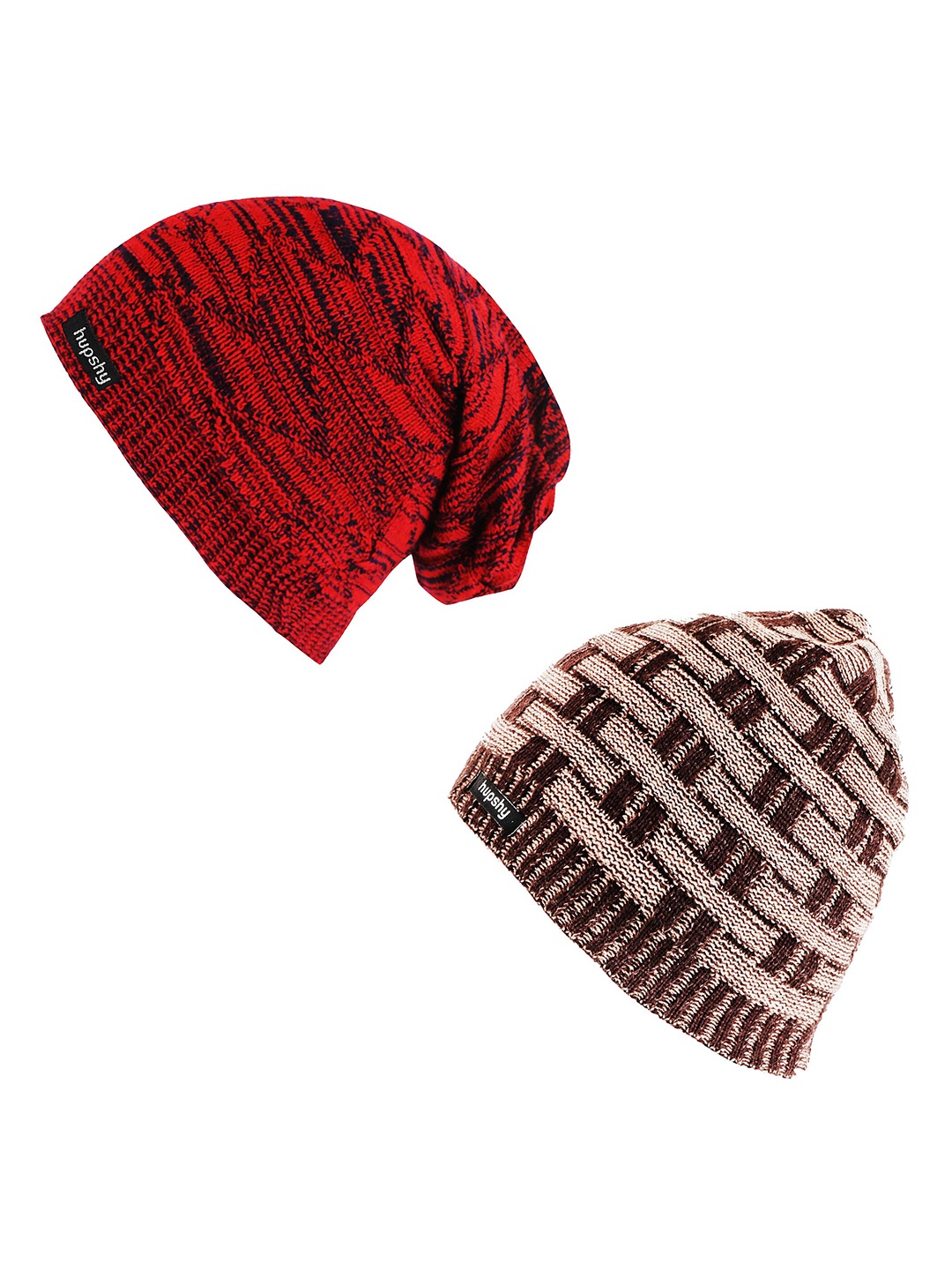 

hupshy Men Pack Of 2 Self Design Acrylic Beanie, Red