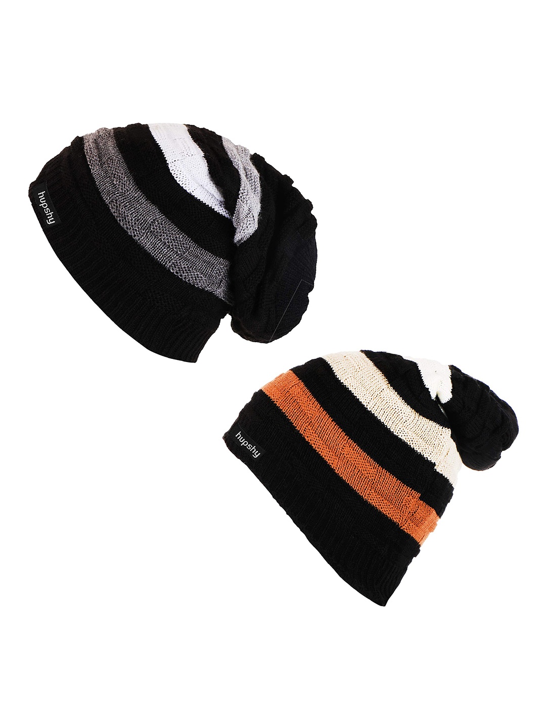 

hupshy Men Pack Of 2 Self Design Acrylic Beanie, Black