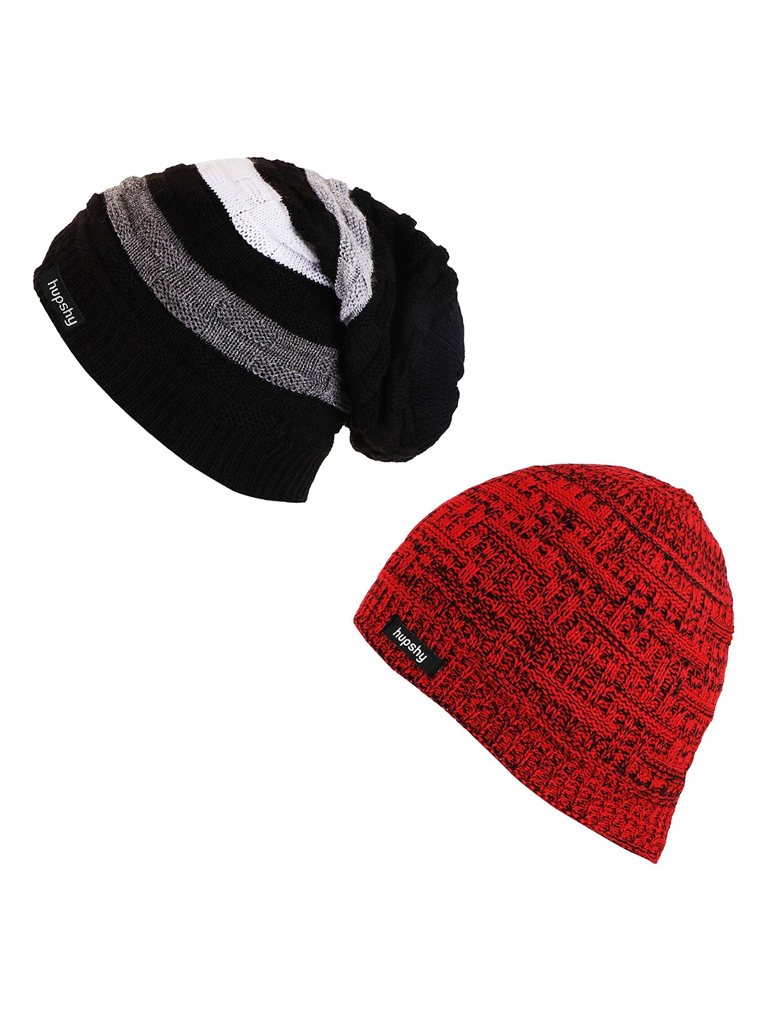 

hupshy Men Pack Of 2 Self Design Acrylic Beanie, Black