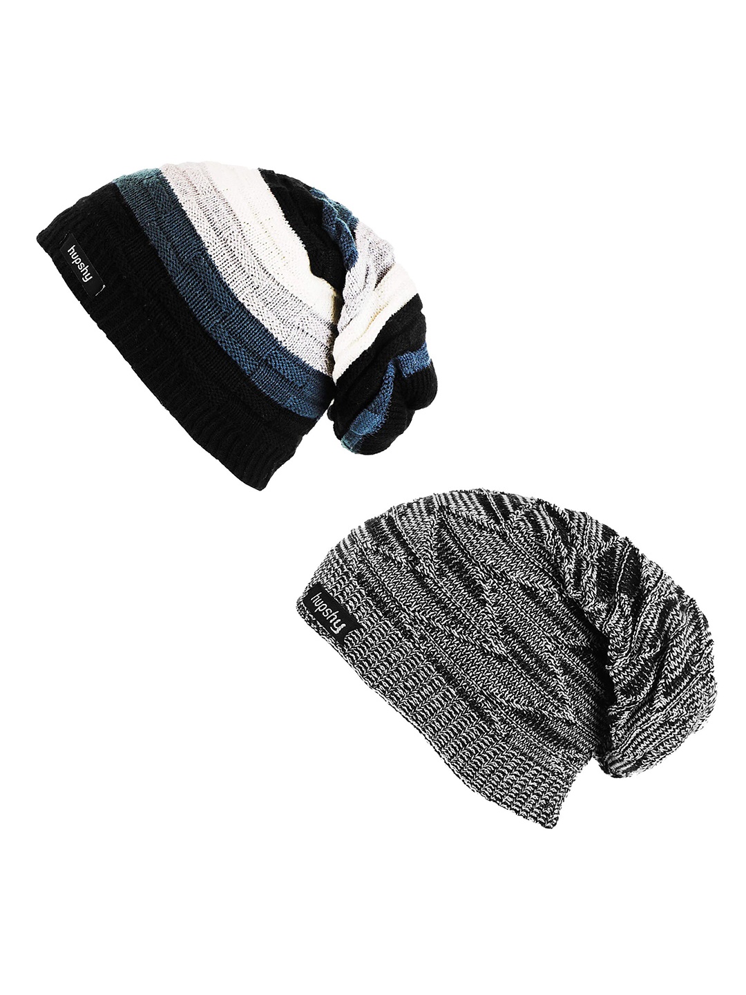 

hupshy Men Pack Of 2 Self Design Acrylic Beanie, Grey