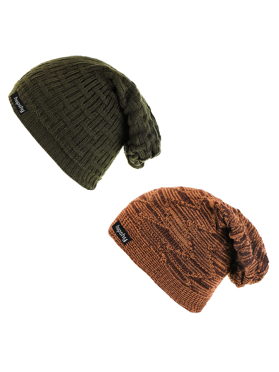 

hupshy Men Pack Of 2 Self Design Acrylic Beanie, Olive