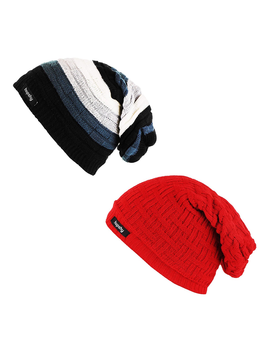 

hupshy Men Pack Of 2 Self Design Acrylic Beanie, Red