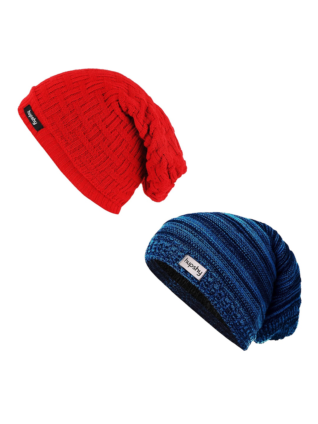 

hupshy Men Pack Of 2 Self Design Acrylic Beanie, Red