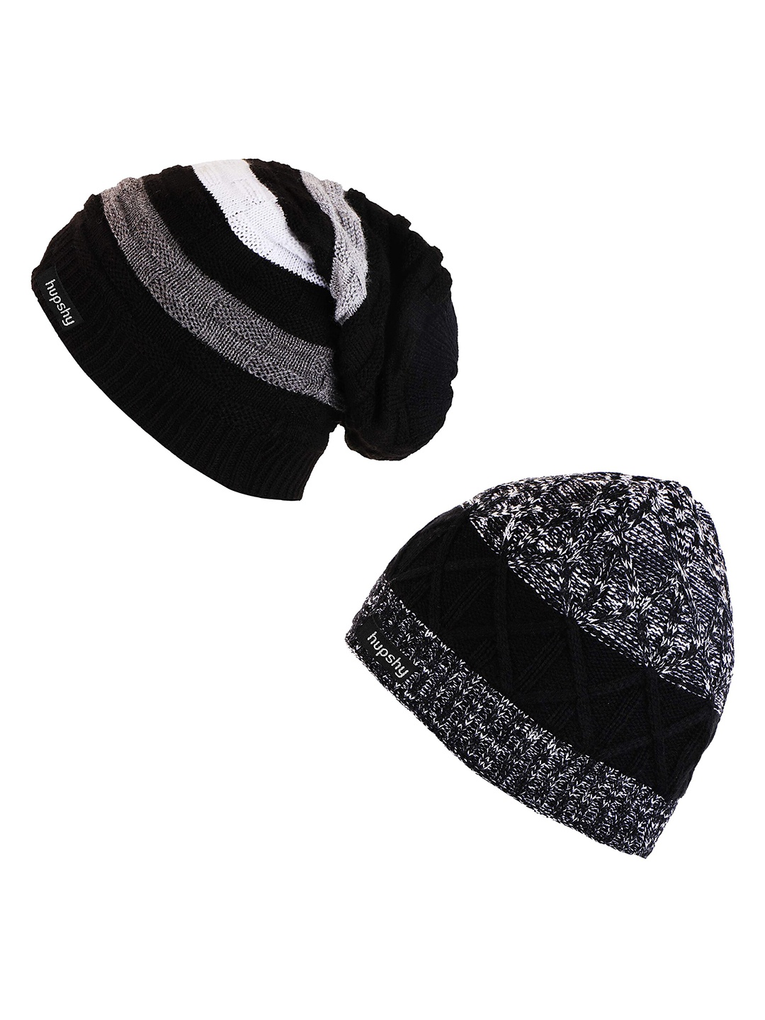 

hupshy Men Pack Of 2 Self Design Acrylic Beanie, Black