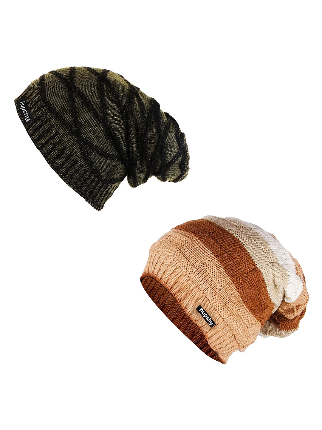 

hupshy Men Pack Of 2 Self Design Acrylic Beanie, Olive