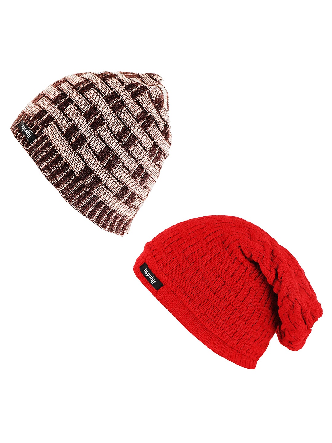 

hupshy Men Pack Of 2 Self Design Acrylic Beanie, Beige