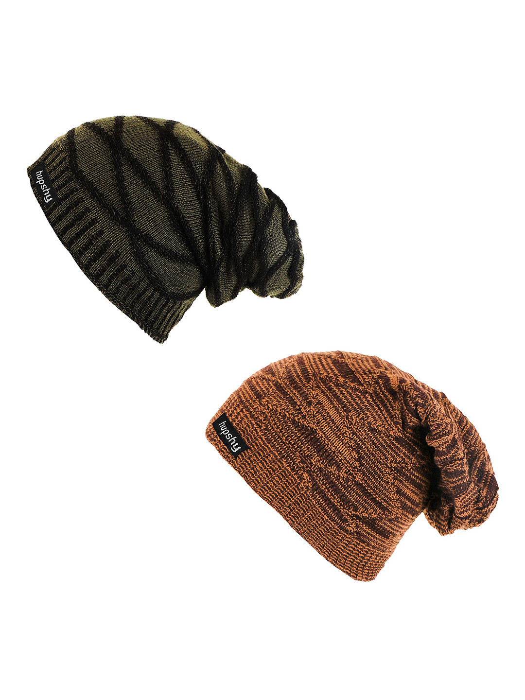 

hupshy Men Pack Of 2 Self Design Acrylic Beanie, Green