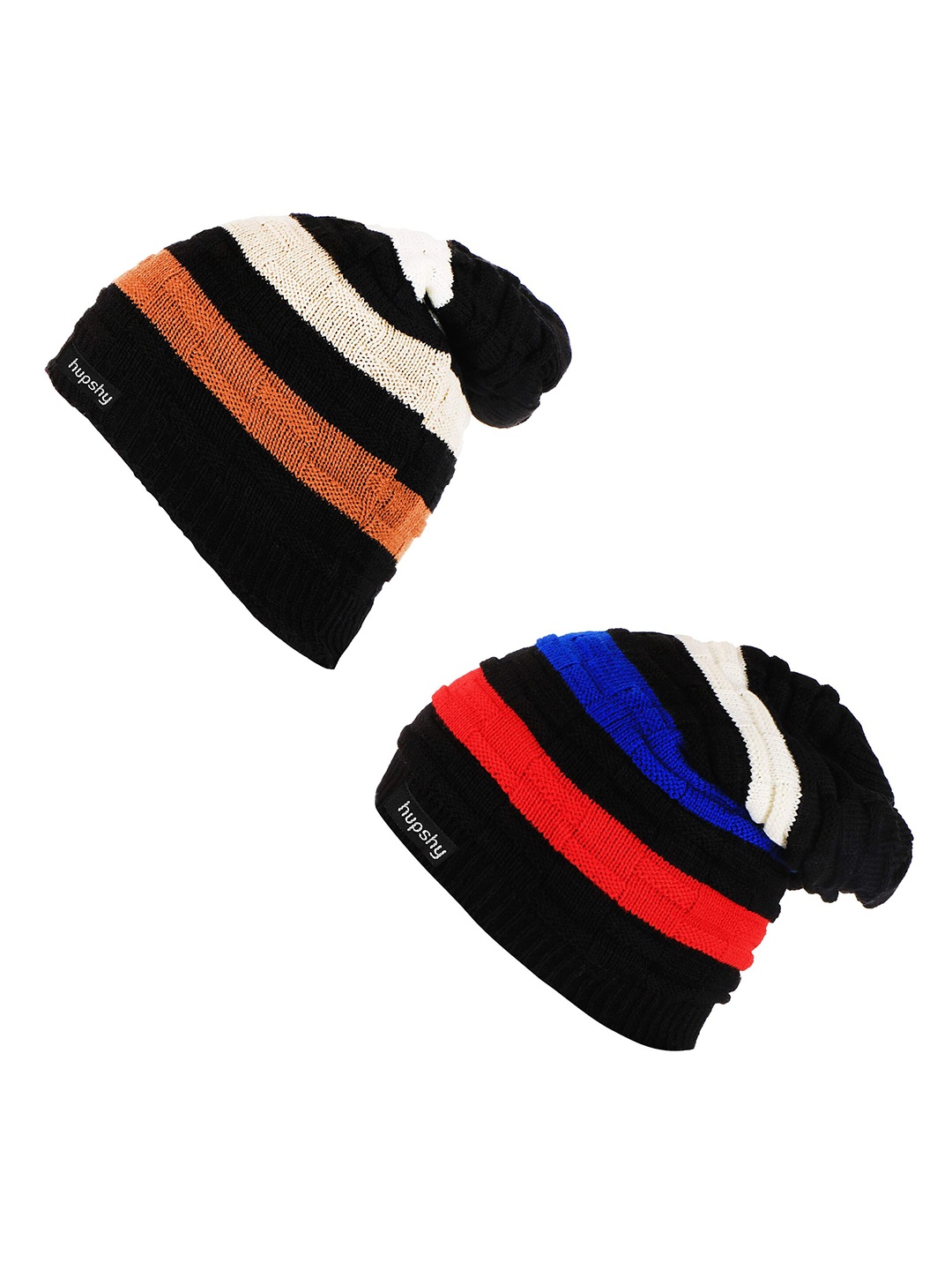 

hupshy Men Pack Of 2 Self Design Acrylic Beanie, Black