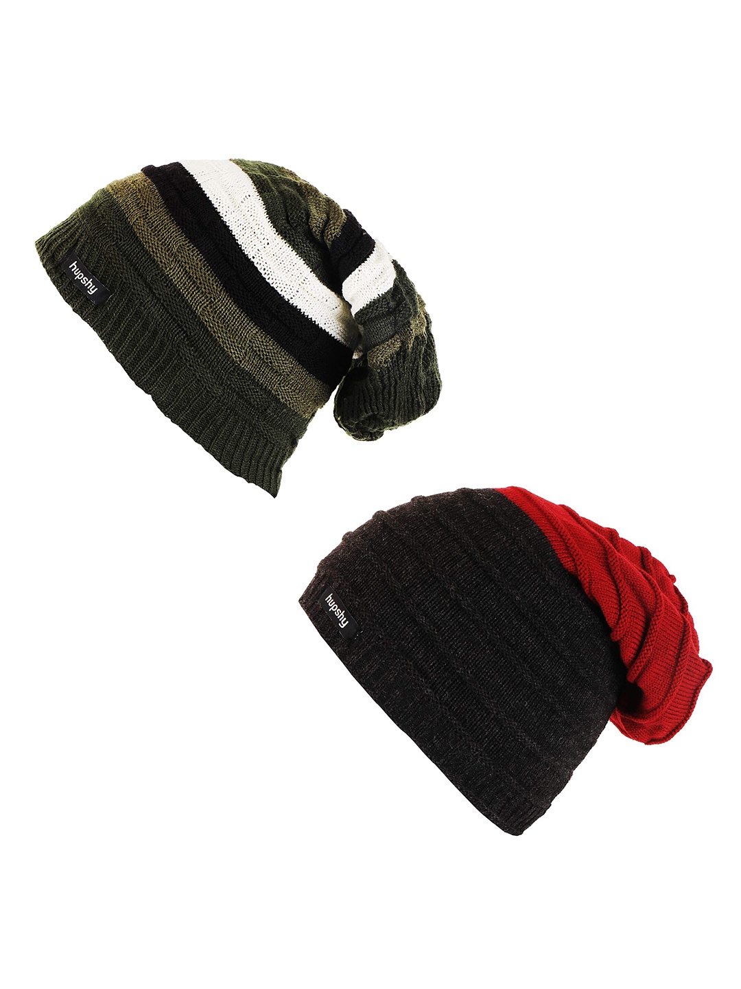 

hupshy Men Pack Of 2 Self Design Acrylic Beanie, Red
