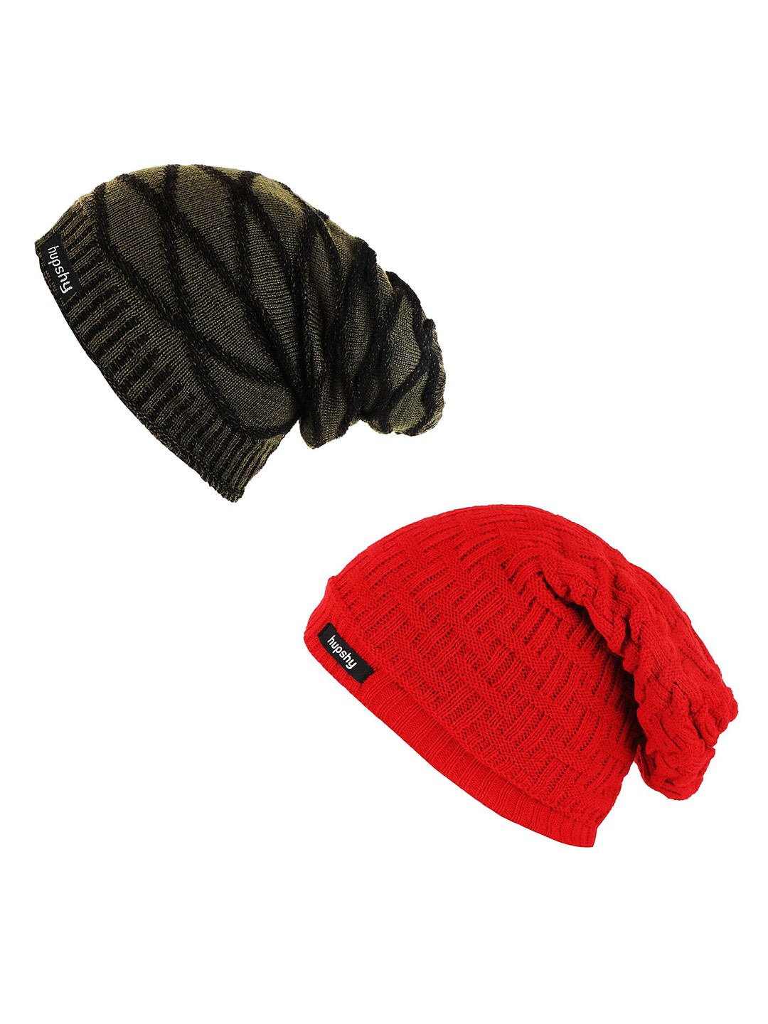 

hupshy Men Pack Of 2 Self Design Acrylic Beanie, Red