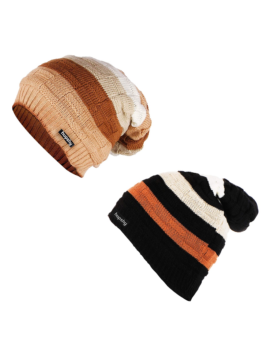 

hupshy Men Pack Of 2 Self Design Acrylic Beanie, Beige