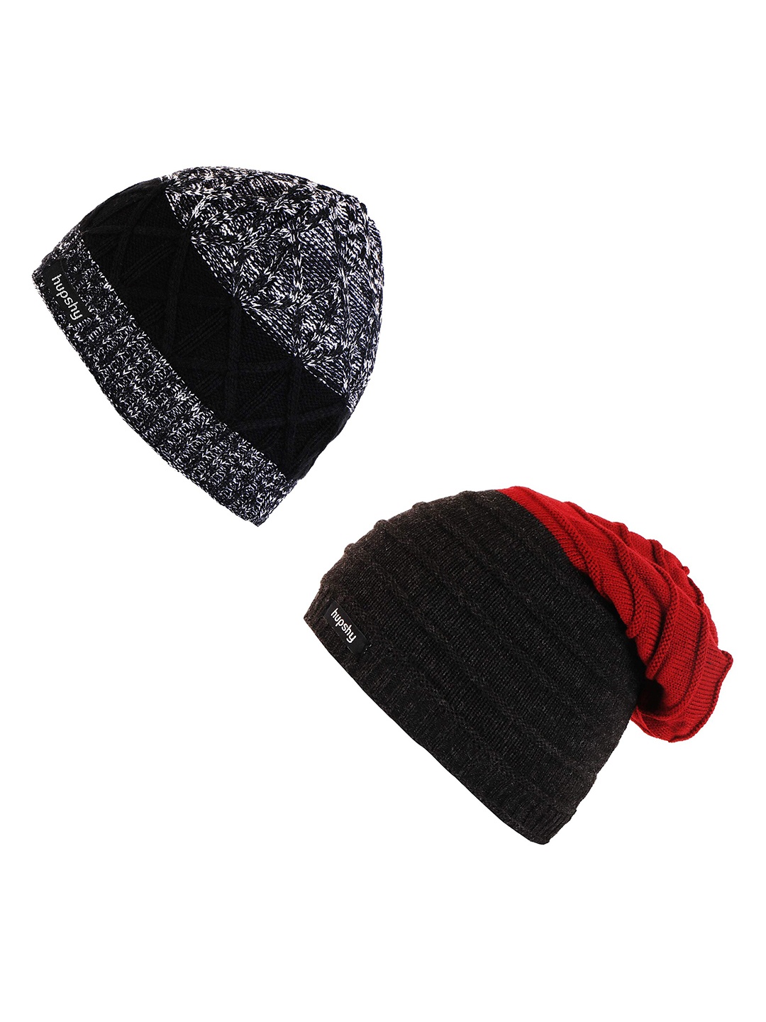 

hupshy Men Pack Of 2 Self Design Acrylic Beanie, Black