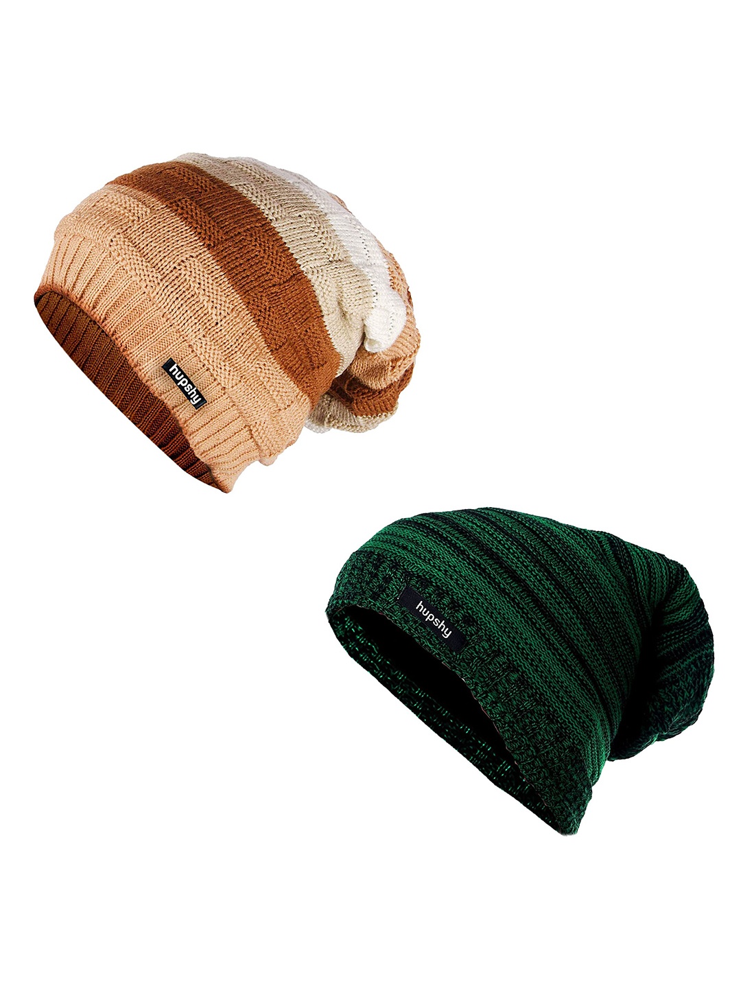 

hupshy Men Pack Of 2 Self Design Acrylic Beanie, Beige