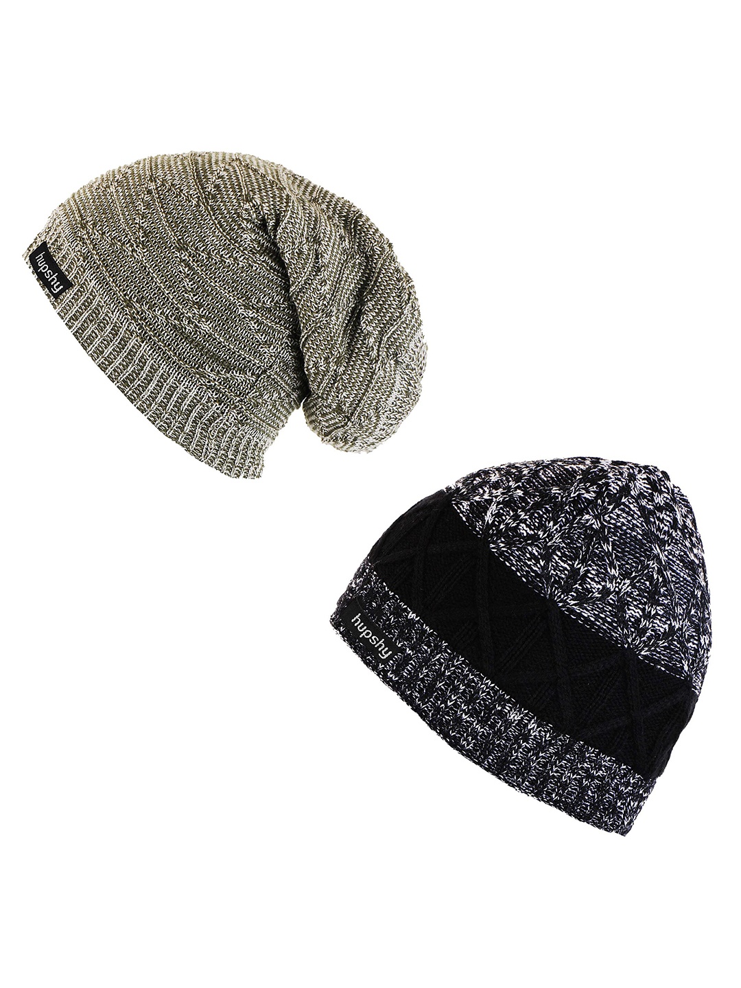 

hupshy Men Pack Of 2 Self Design Acrylic Beanie, Grey