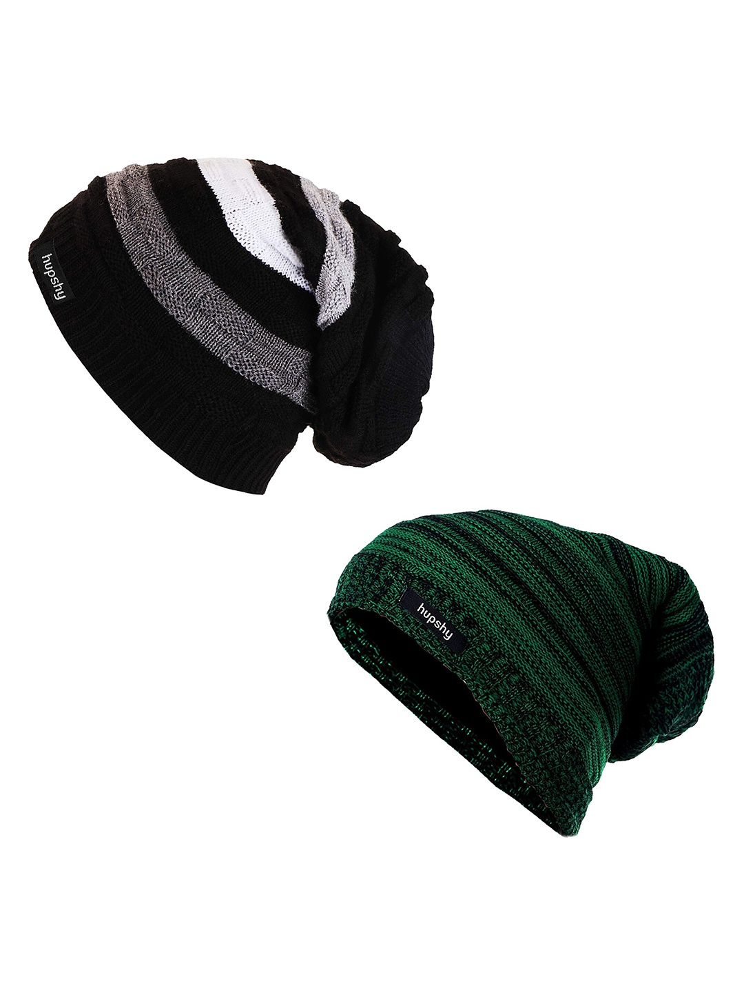 

hupshy Men Pack Of 2 Self Design Acrylic Beanie, Green