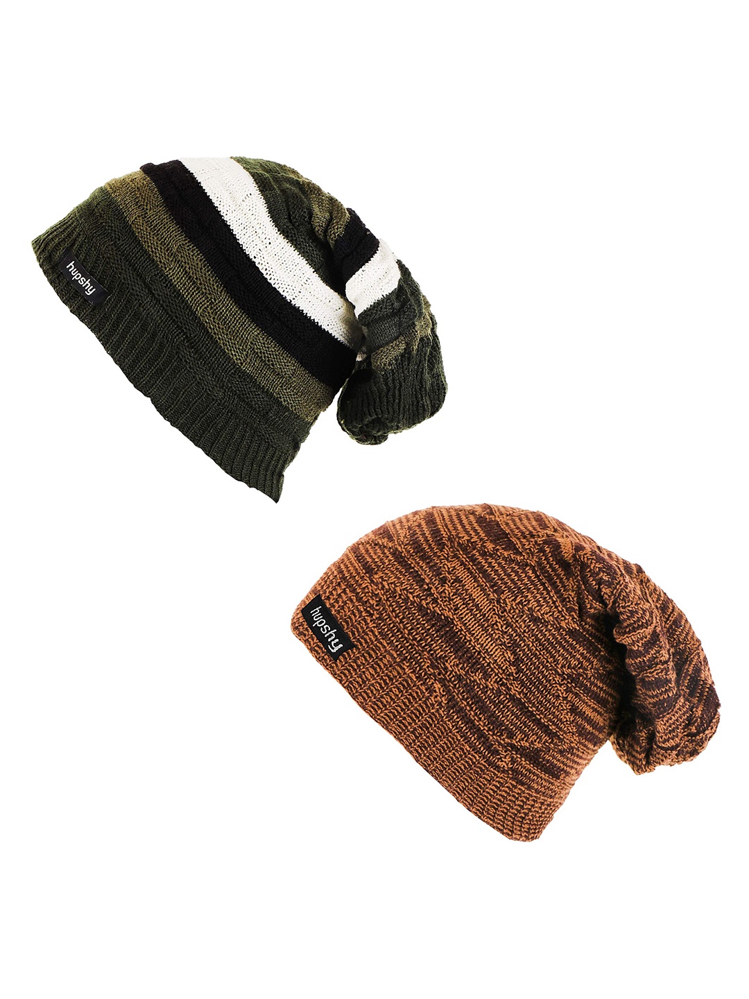

hupshy Men Pack Of 2 Self Design Acrylic Beanie, Brown