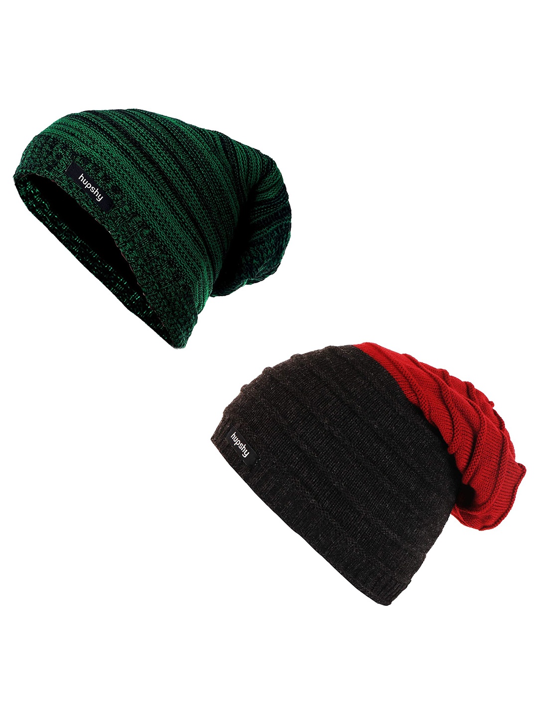 

hupshy Men Pack Of 2 Self Design Acrylic Beanie, Green