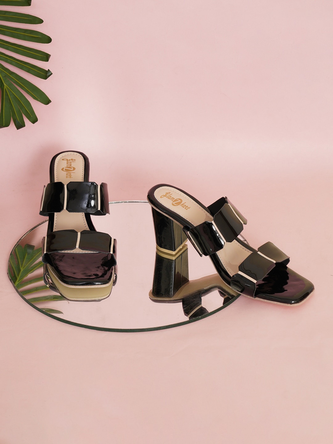 

GLAMZKART Embellished Block Heels, Black