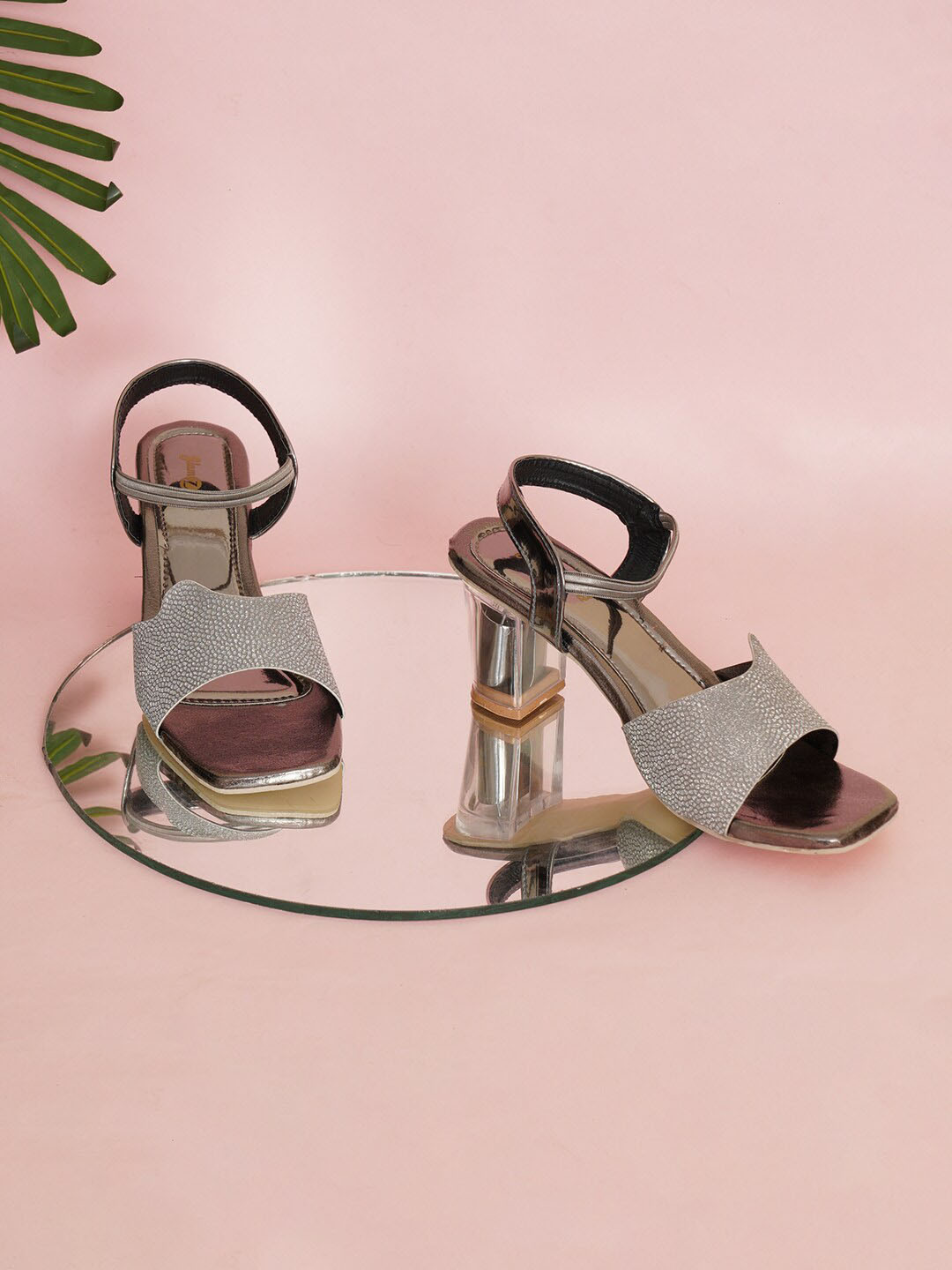 

GLAMZKART Embellished Block Heels, Silver
