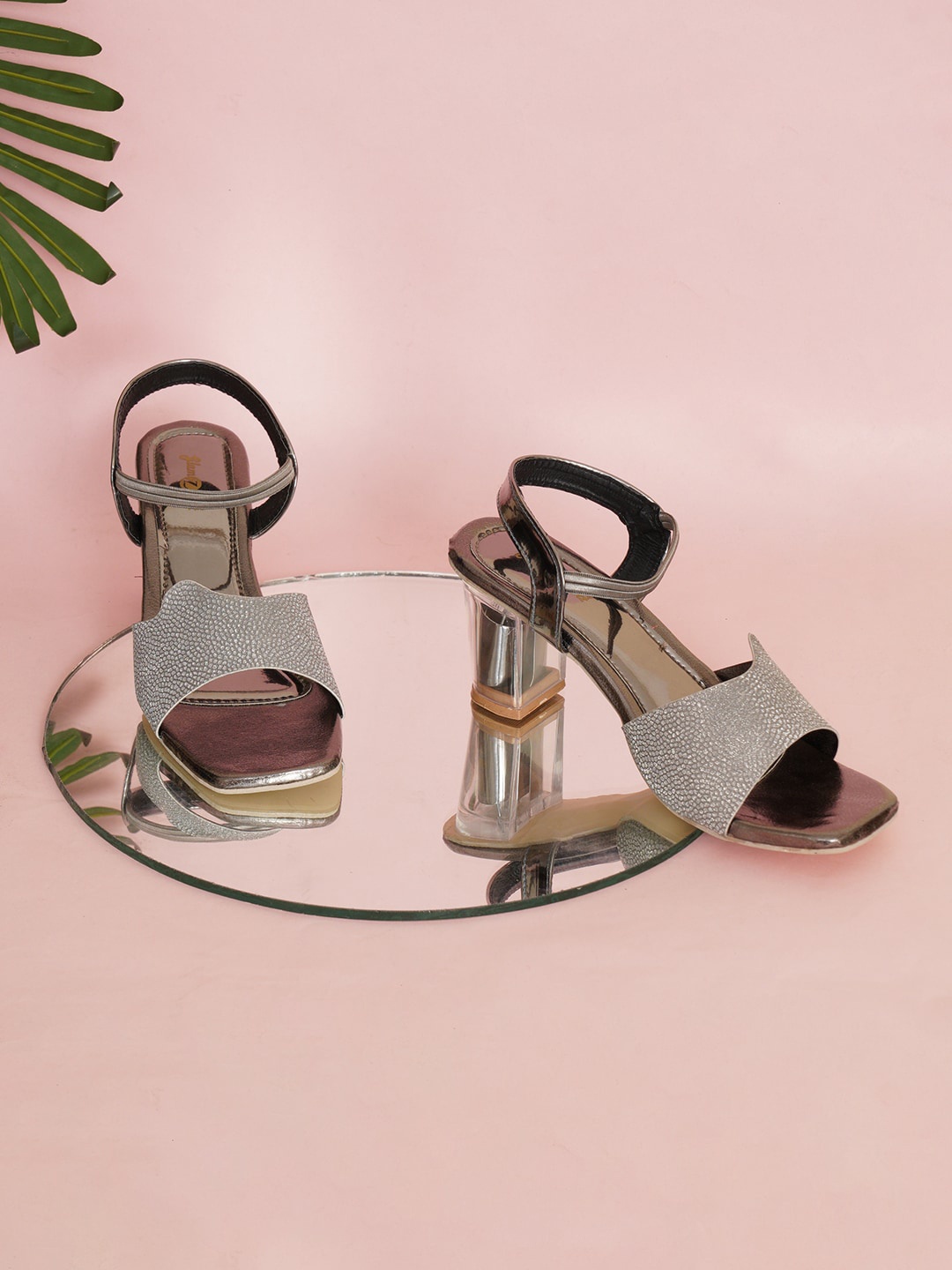 

GLAMZKART Embellished Block Heels, Silver
