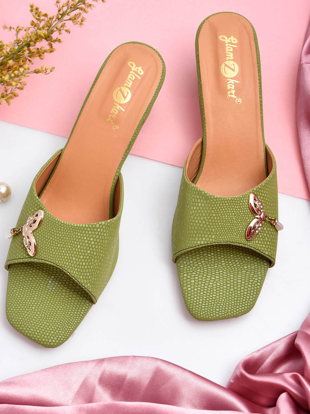 

GLAMZKART Pumps Open Back Heels, Green