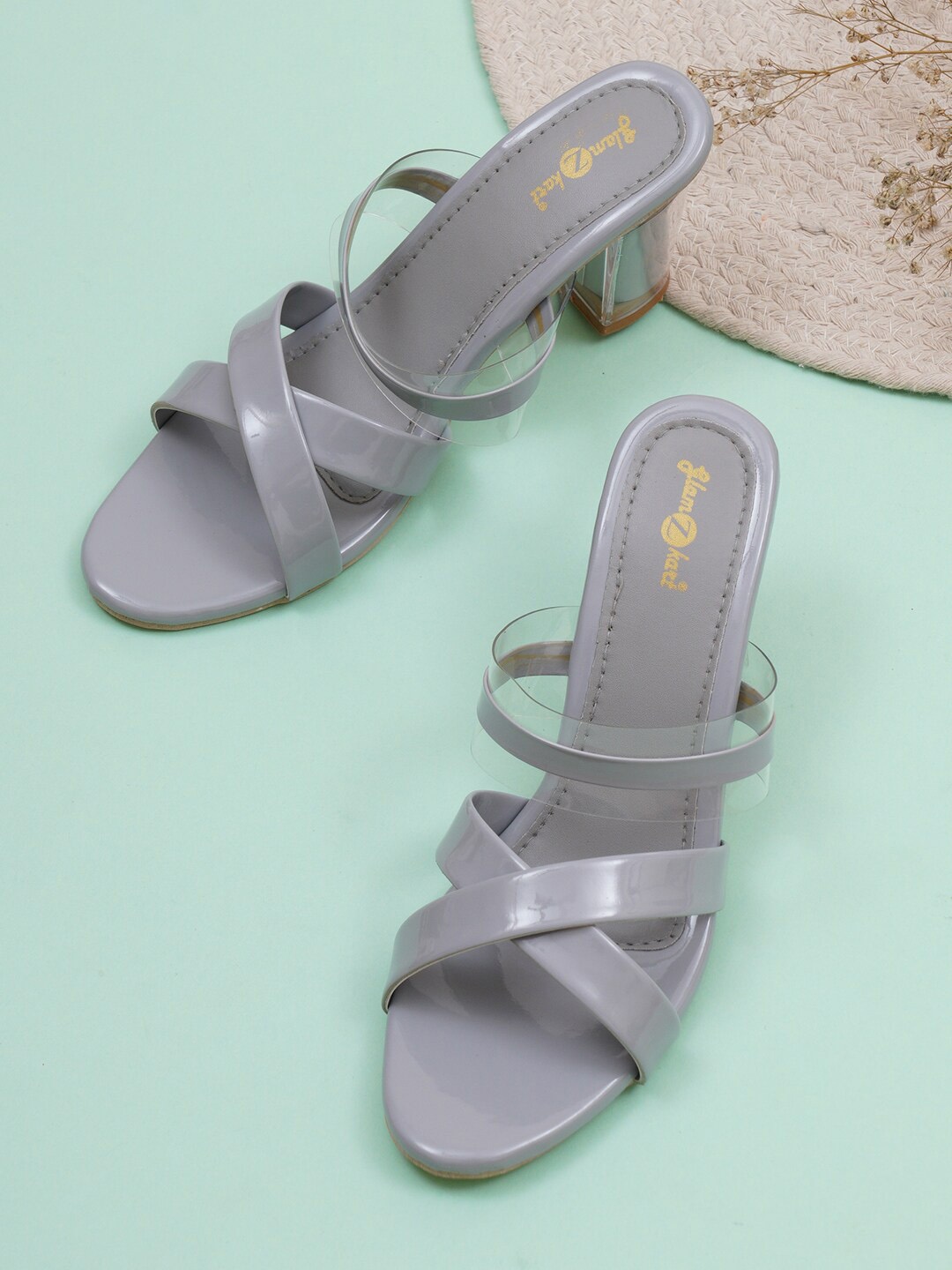 

GLAMZKART Embellished Block Heels, Grey