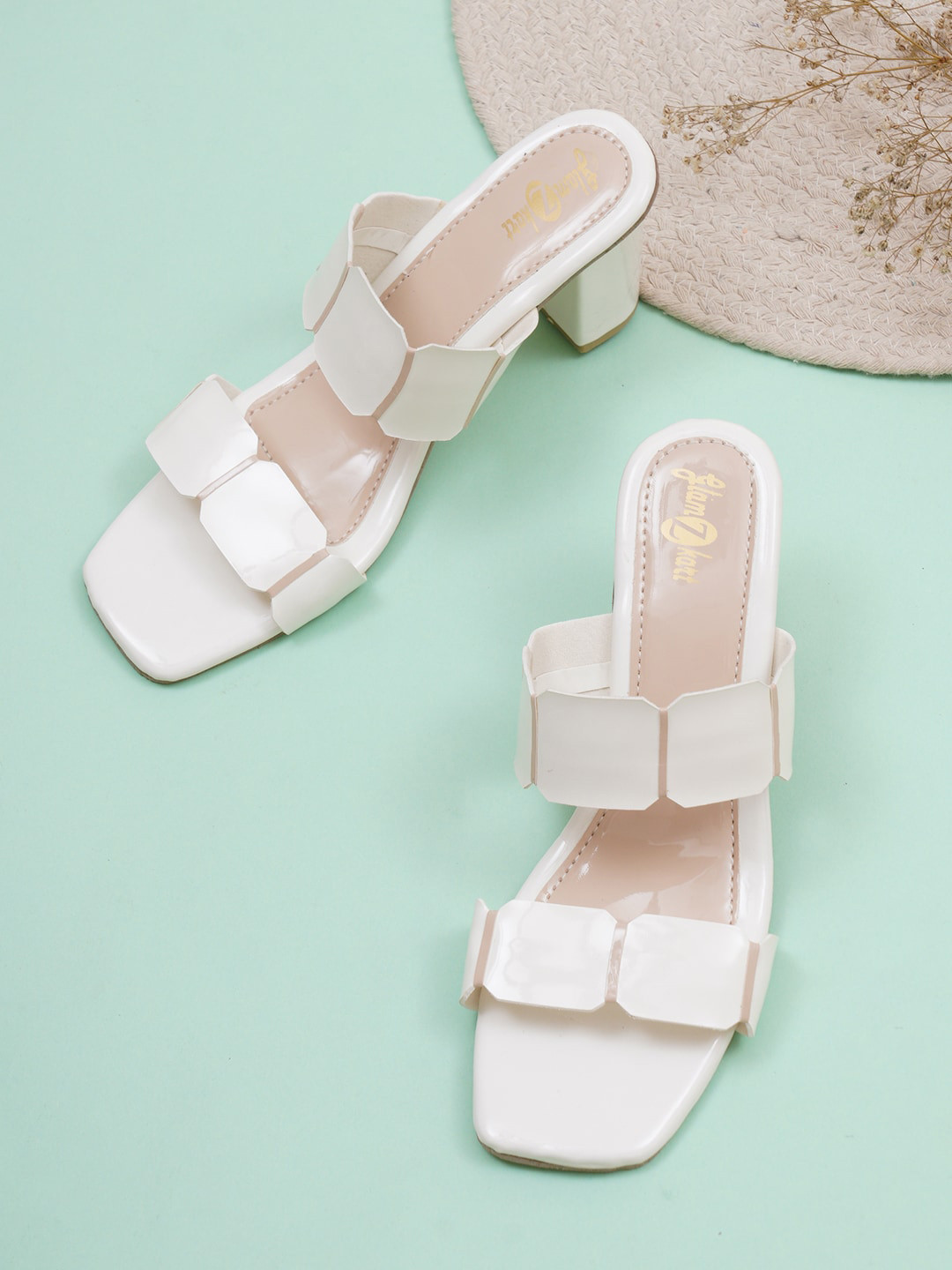 

GLAMZKART Textured Party Open Toe Block Heels, White