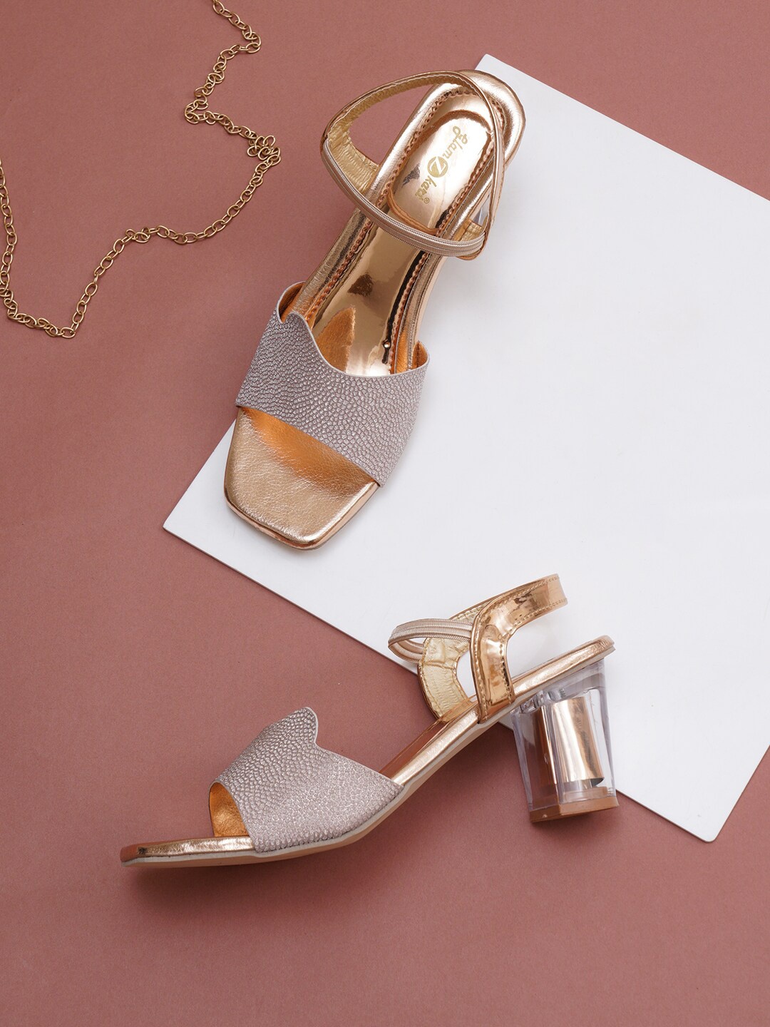 

GLAMZKART Open Toe Block Heels, Gold