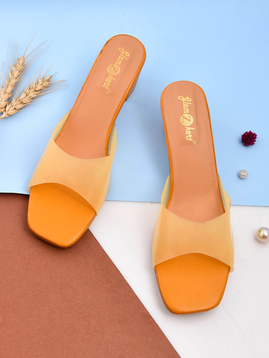 

GLAMZKART Open Toe Block Heels, Mustard