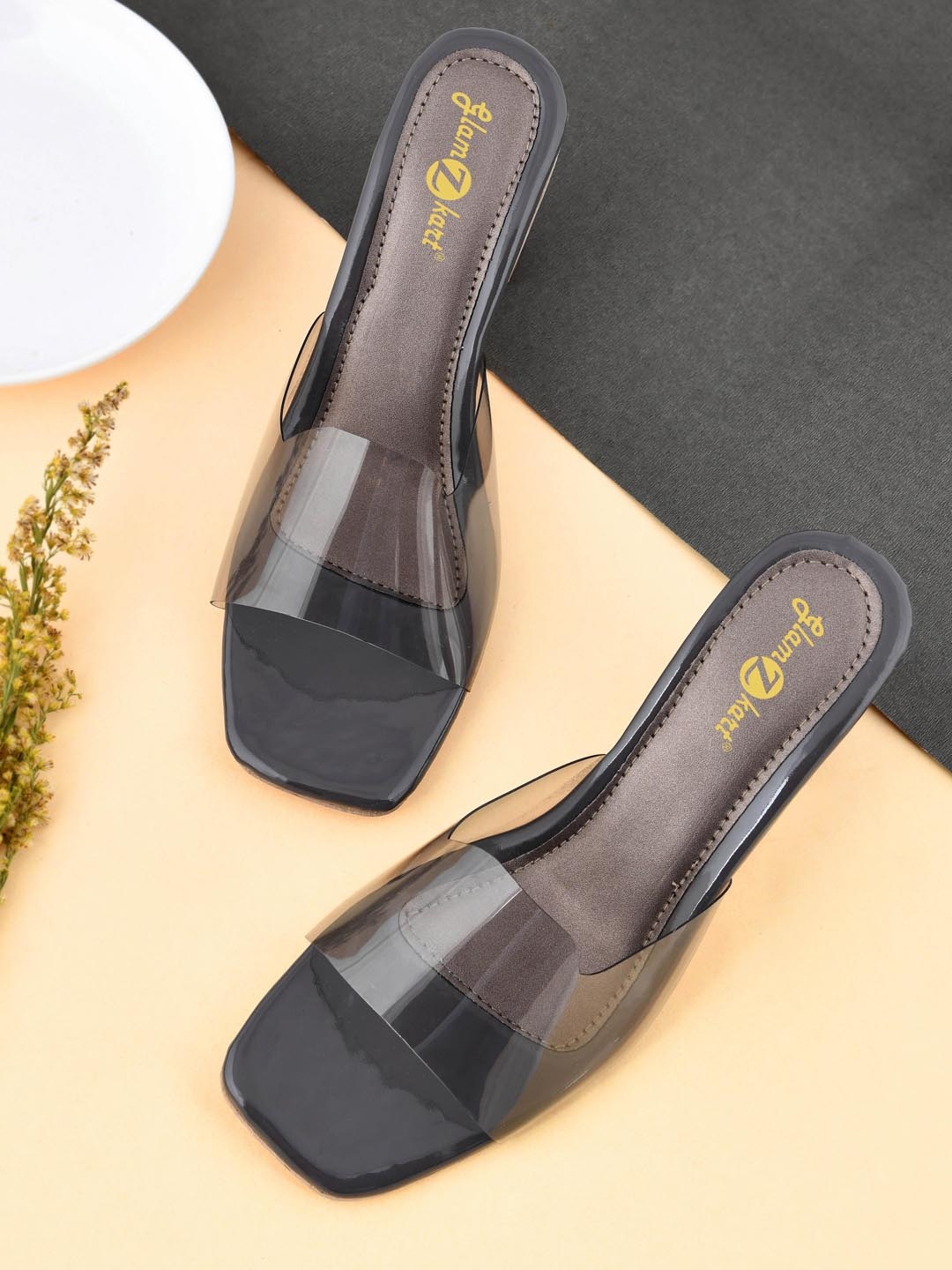 

GLAMZKART Party Open Toe Block Heels, Grey