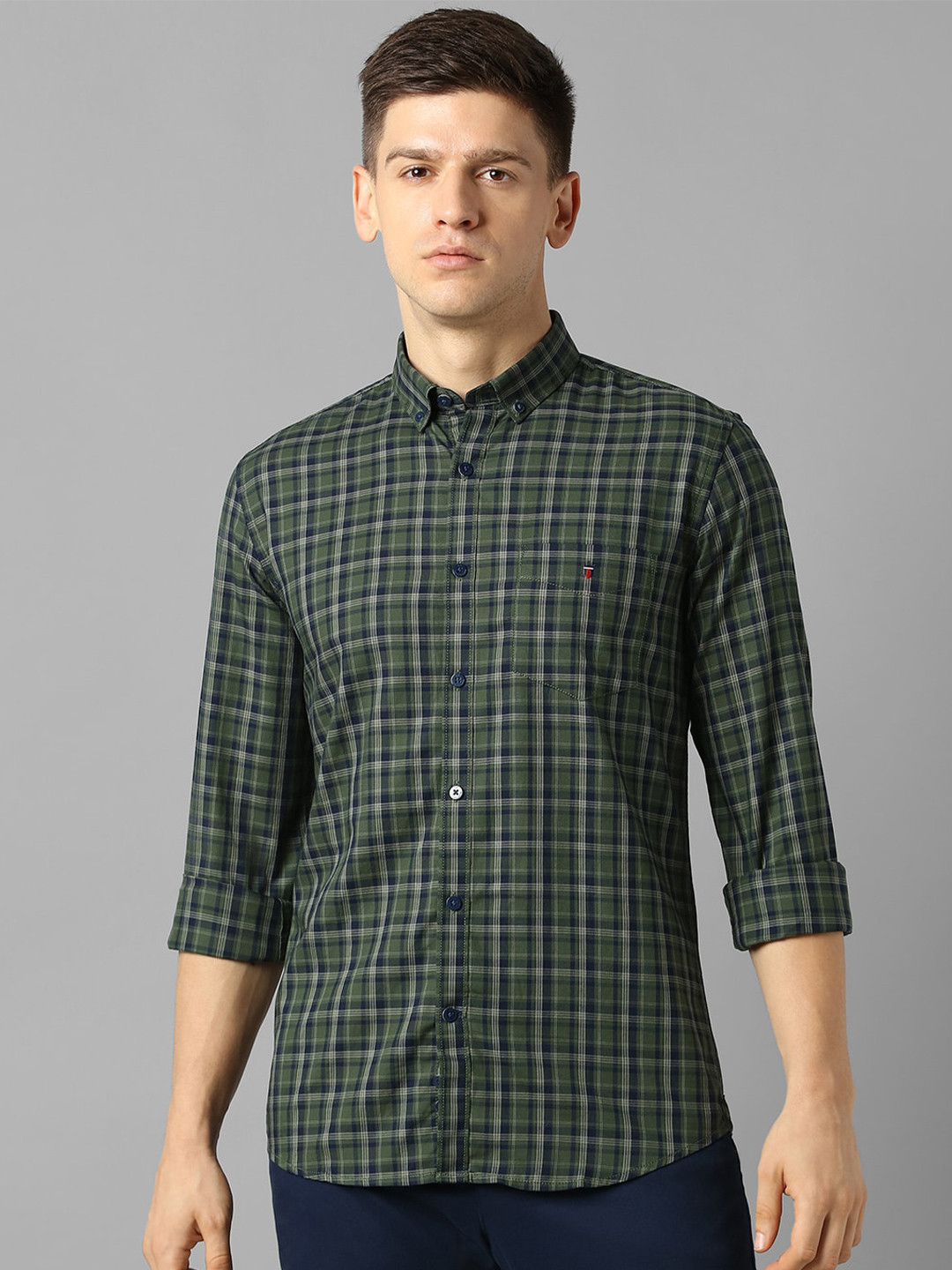 

Louis Philippe Sport Checked Slim Fit Pure Cotton Casual Shirt, Olive
