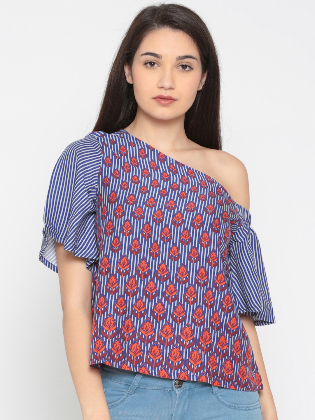 

Global Desi Women Blue Printed Top