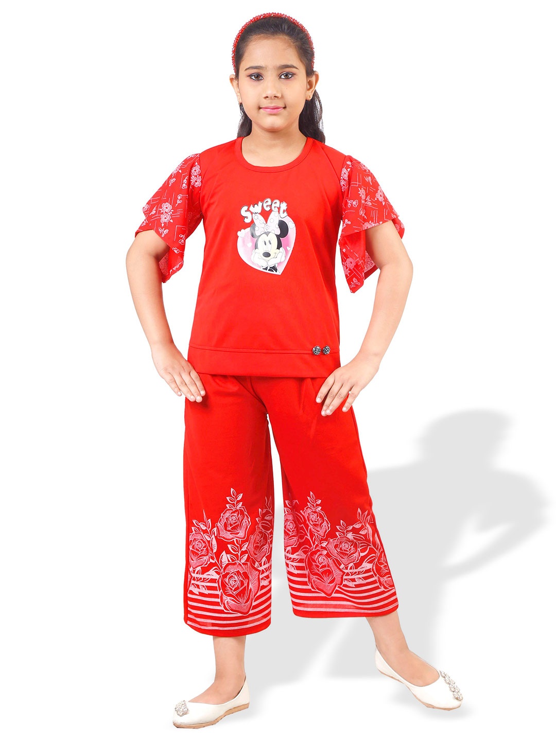 

BAESD Girls Printed Top with Palazzos, Red