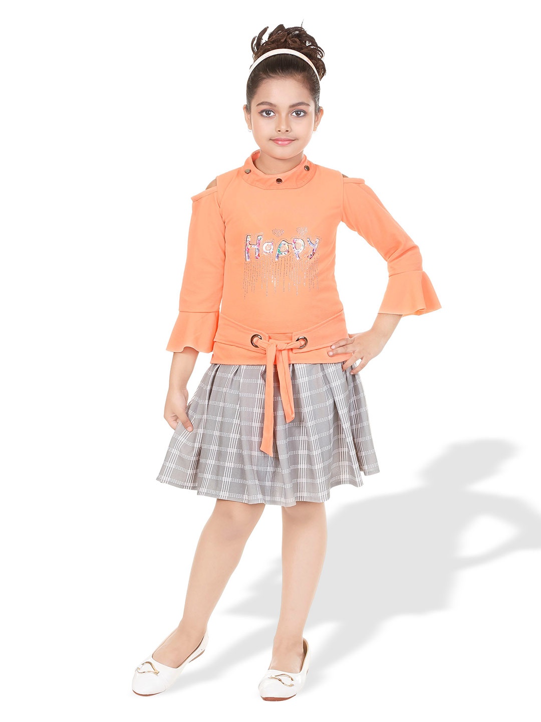 

BAESD Girls Printed Top With Skirt, Orange