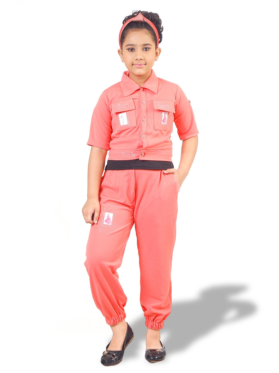 

BAESD Girls Printed Top & Trousers With Shirt, Peach