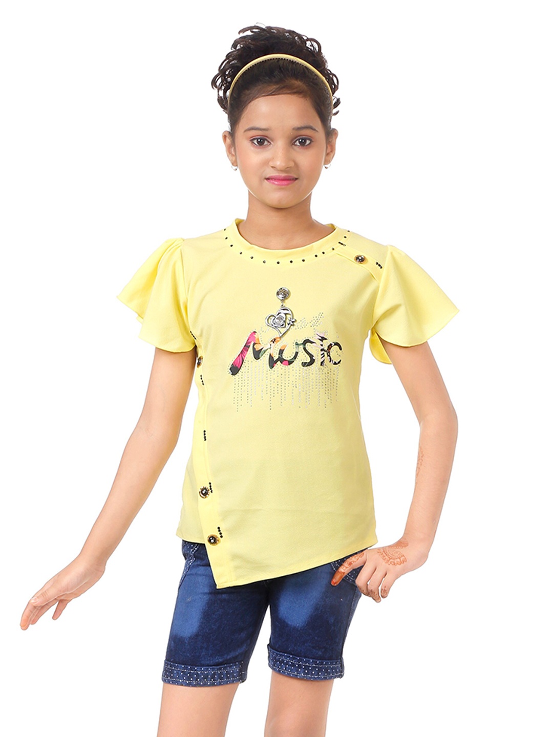 

BAESD Girls Printed Top With Shorts, Yellow