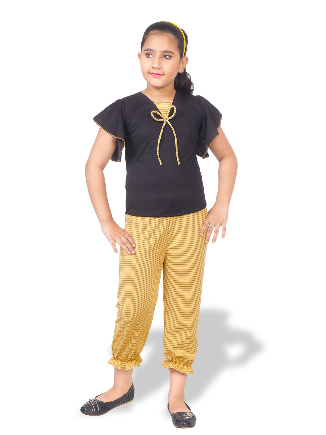 

BAESD Girls Flared Sleeve Top with Trousers, Black