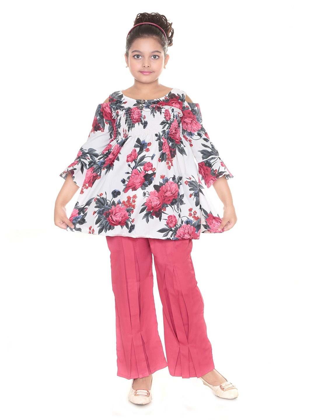 

BAESD Girls Floral Printed Top With Palazzos, White