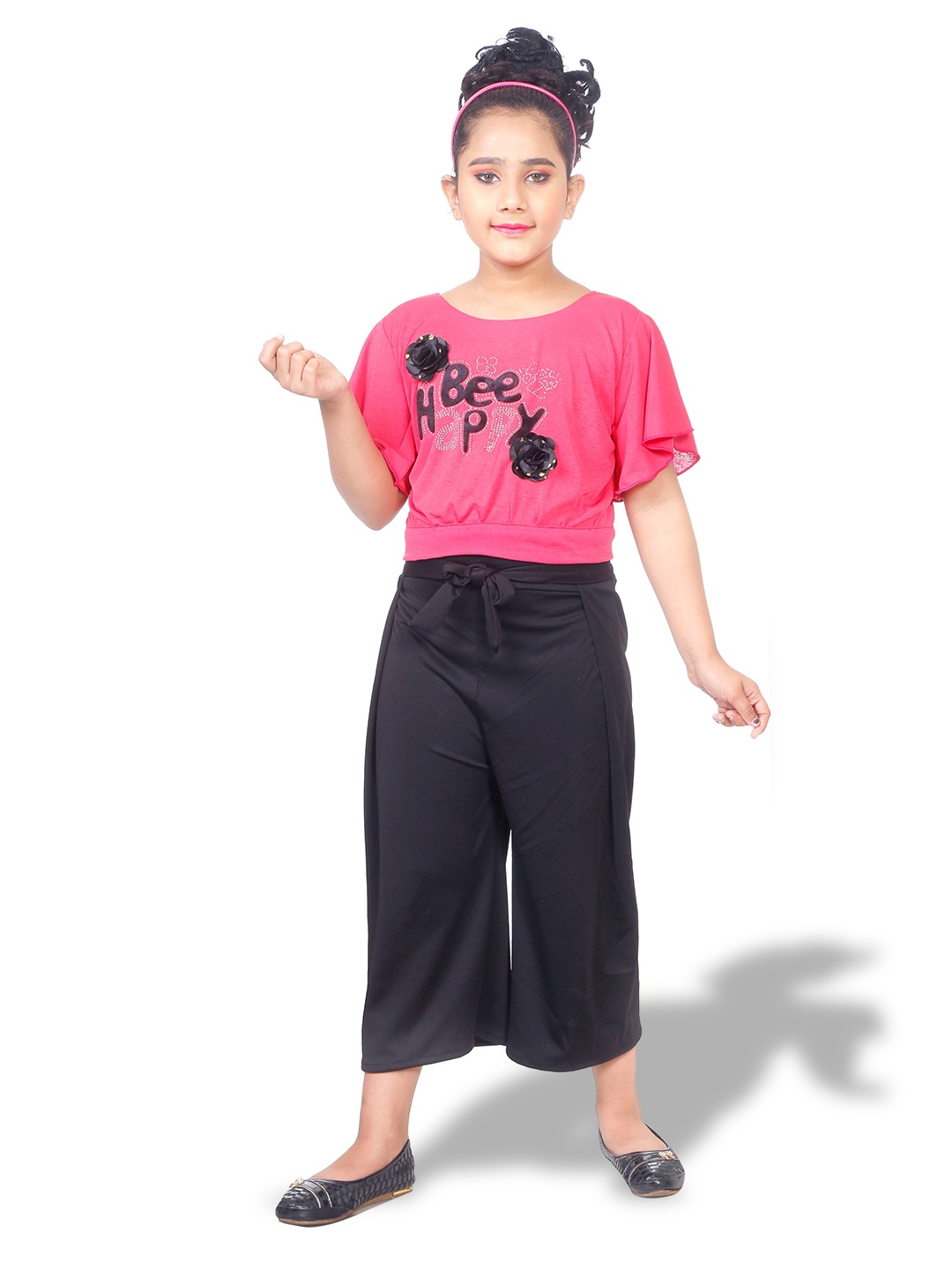 

BAESD Printed Flutter Sleeve Top with Palazzos, Pink