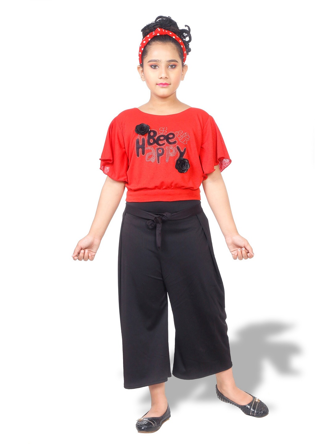 

BAESD Printed Flutter Sleeve Top with Palazzos, Red