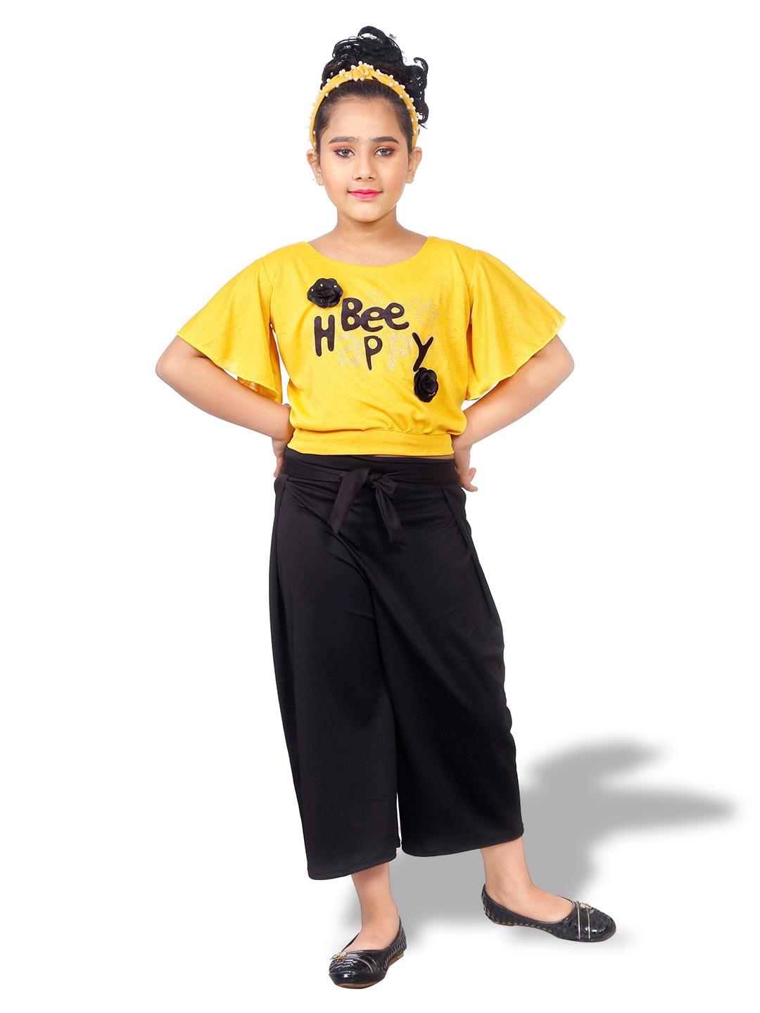 

BAESD Printed Flutter Sleeve Top with Palazzos, Yellow