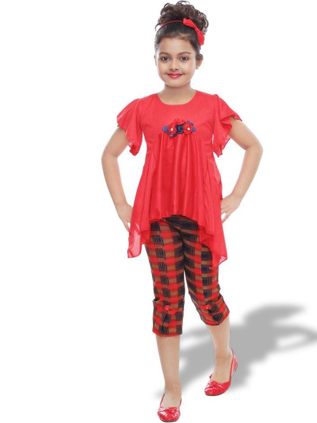 

BAESD Floral Applique Top with Printed Capris, Red