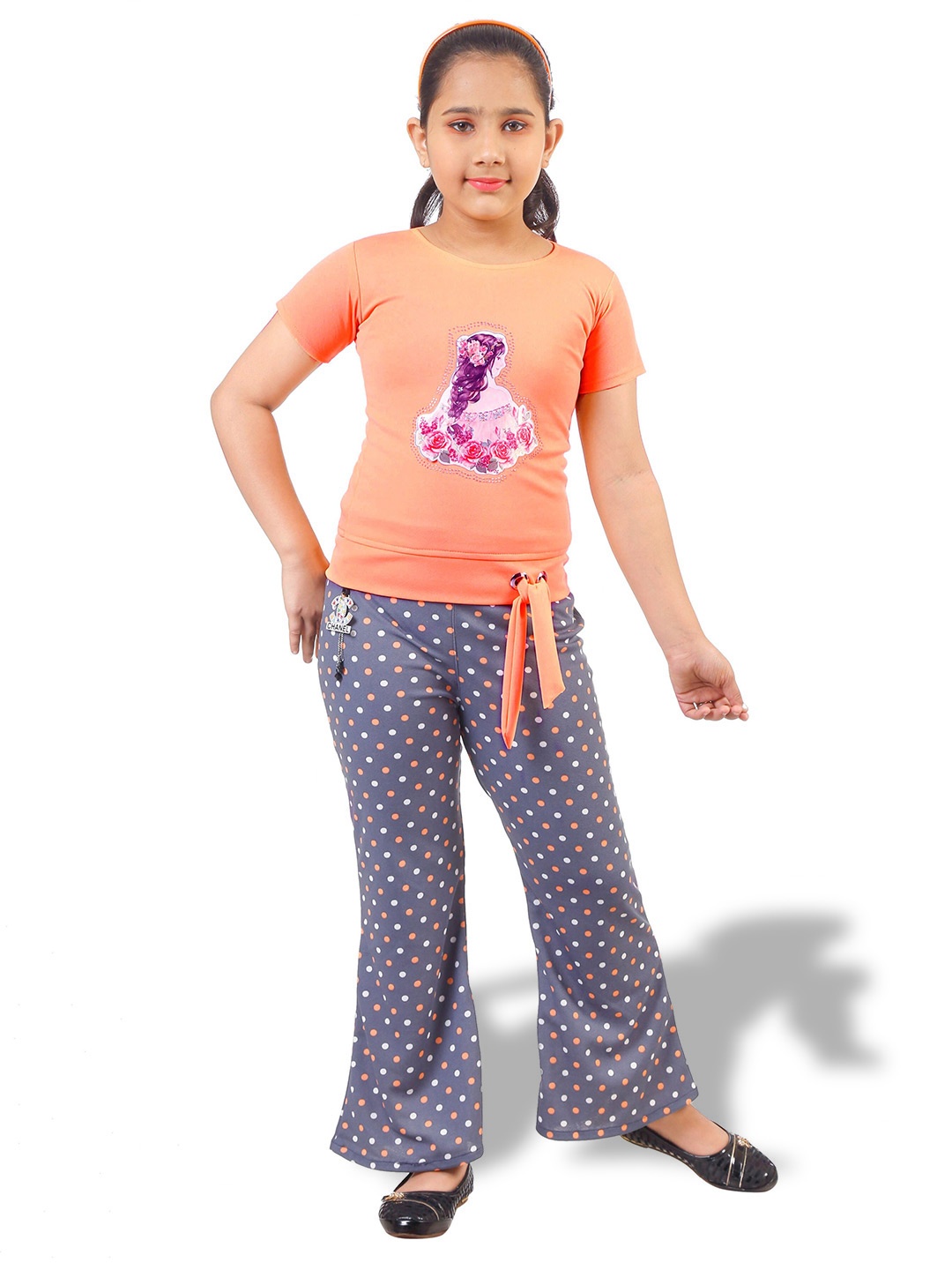 

BAESD Printed Tie-Up Top with Palazzos, Peach