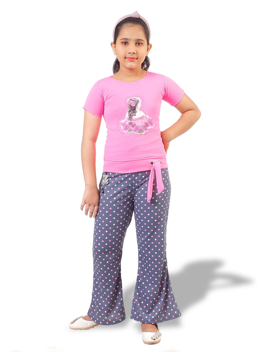 

BAESD Printed Tie-Up Top with Palazzos, Pink