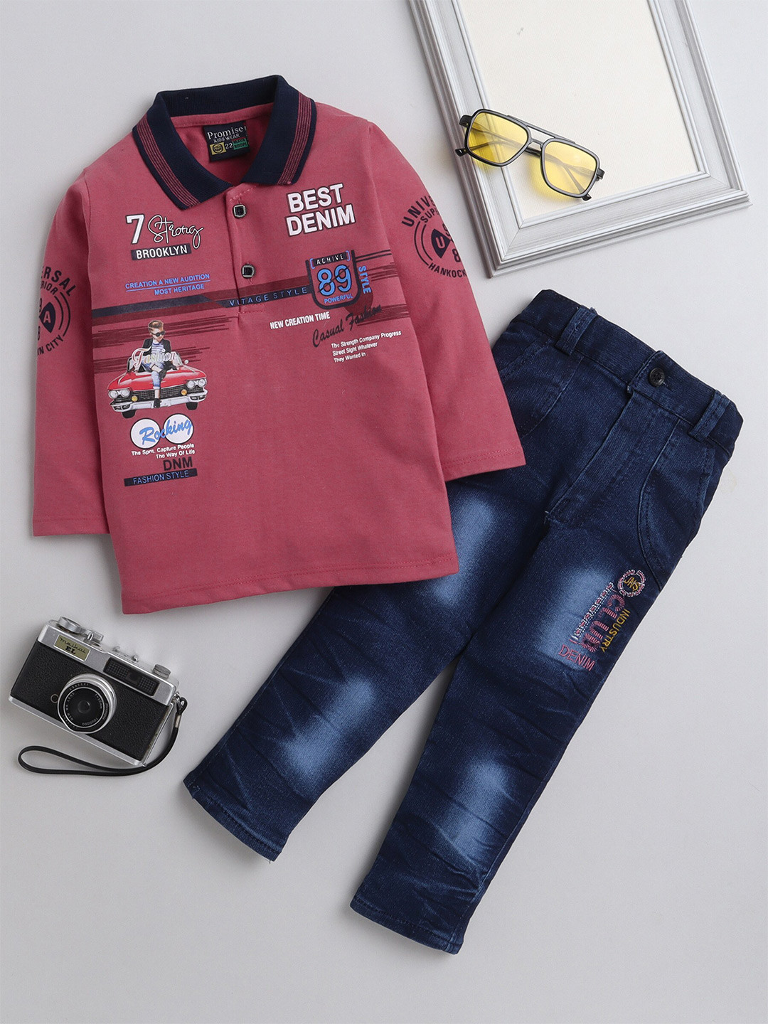 

DKGF FASHION Boys Printed T-shirt with Trousers, Pink