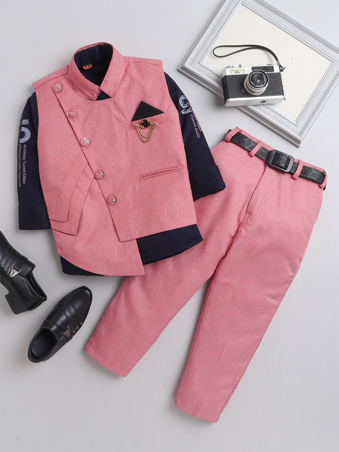 

DKGF FASHION Boys Single Breasted Party 3-Piece Suits, Pink