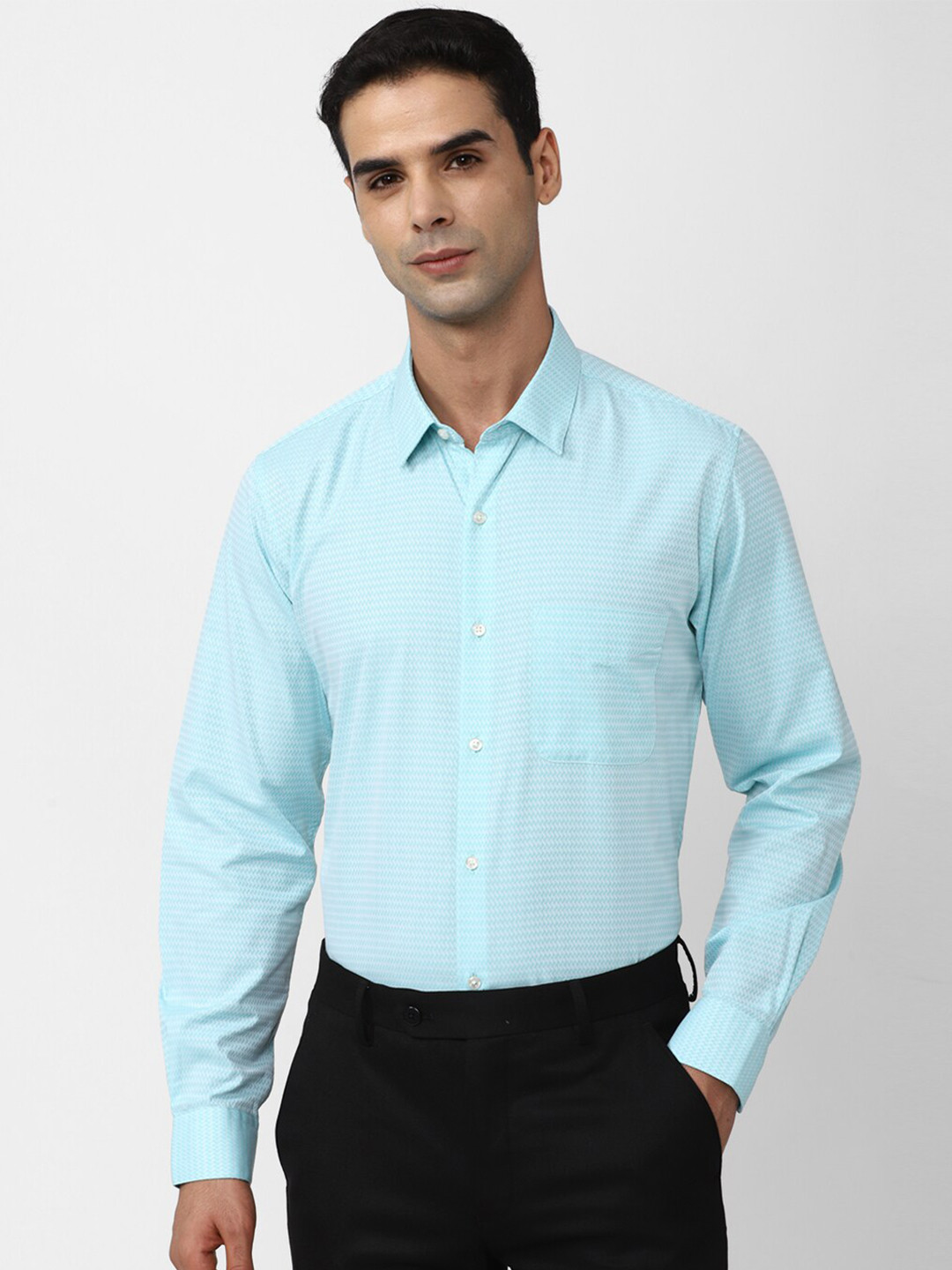 

Peter England Slim Fit Micro & Ditsy Printed Formal Shirt, Blue