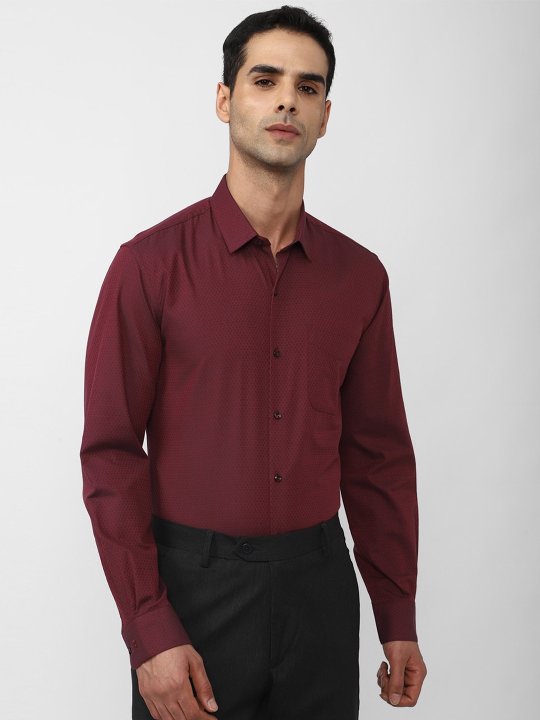 

Peter England Slim Fit Micro & Ditsy Printed Formal Shirt, Maroon