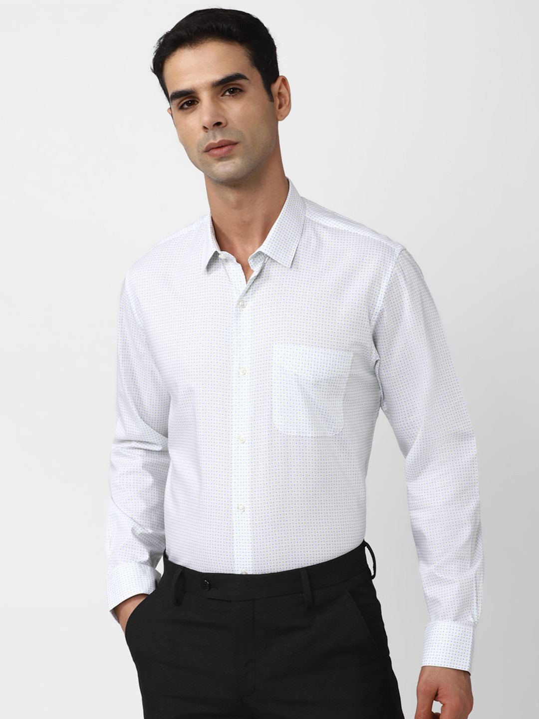 

Peter England Slim Fit Micro & Ditsy Pure Cotton Formal Shirt, White