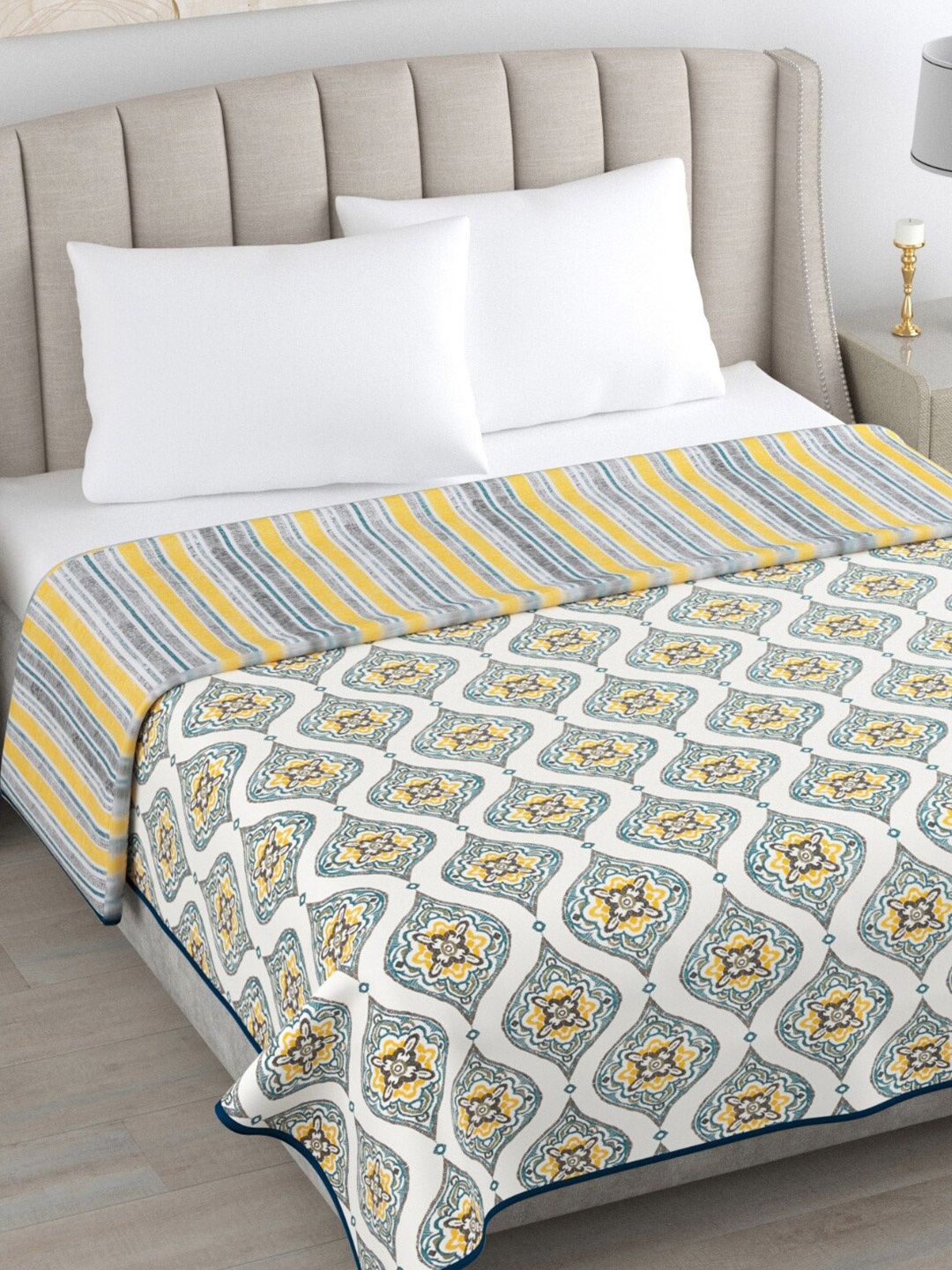

haus & kinder White & Green Ethnic Motifs AC Room 300 GSM Pure Cotton Single Bed Dohar